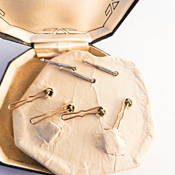 Vintage Art Deco Abalone Cufflinks, Studs- 9 Piece set Platinum Clad - Picture 3 of 4